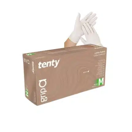 Tenty Grip Pudralı Beyaz Lateks Muayene Eldiveni 100'lü